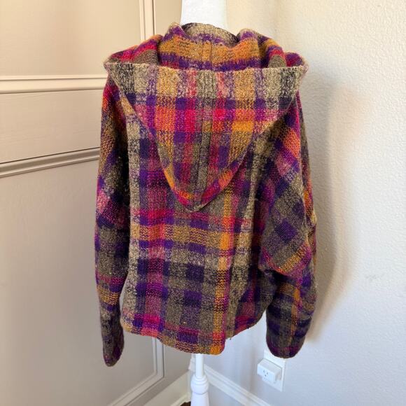 Vintage 80s Missoni Made in Italy Wool Plaid Hooded Toggle Jacket Womens XL Rare - Picture 6 of 12
